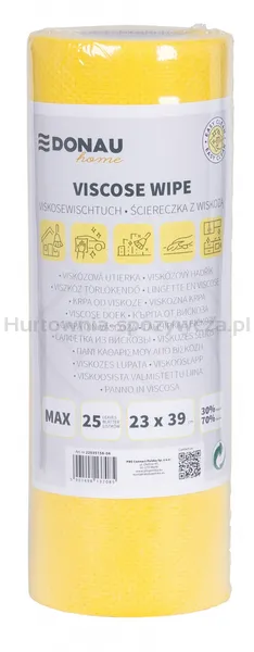Ścierka DONAU HOME, z wiskozą 70%, rolka, max, 23x39cm, 25 listków, żółta