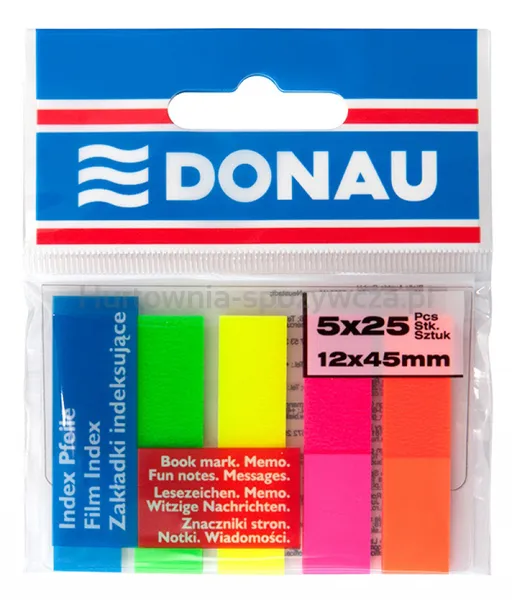 Zakładki indeksujące Donau, PP, 12x45mm, 5x25 kart., mix kolorów