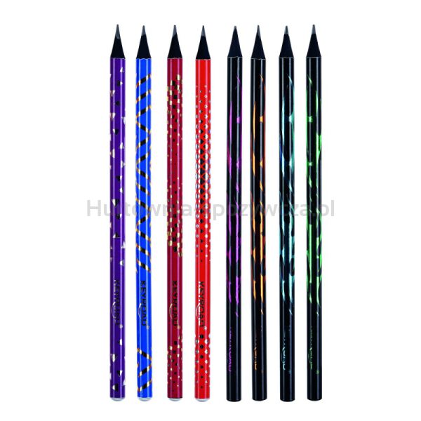 Ołówek drewniany KEYROAD, HB, okrągły, holograficzny, 48 szt., w tubie - 2