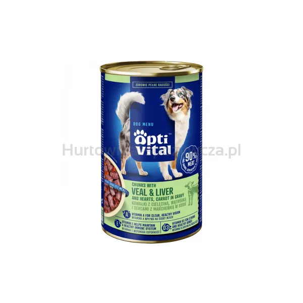 Optivital Puszka - Soczyste Kawałki Dla Dorosłych Psów Z Cielęciną, Sercami, Wątróbką I Marchewką W Sosie 1250G