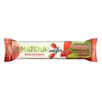 Delicadore Matcha Style Wafel o smaku truskawkowym w białej czekoladzie z herbatą matcha 35g