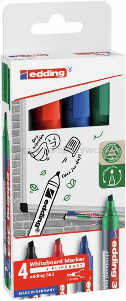 Edding Marker do tablic suchościeralnych e-363 1-5 mm, 4 szt., mix kolorów 