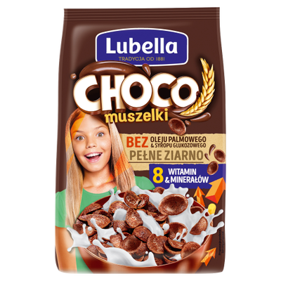 Lubella Mlekołaki Choco Muszelki Zbożowe Muszelki O Smaku Czekoladowym 250 G