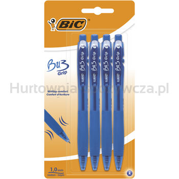 BIC BU3 Grip długopis automatyczny niebieski blister 4 sztuki