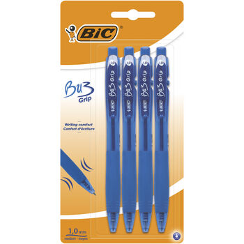 BIC Długopis BU3 Grip automatyczny niebieski blister 4 sztuki