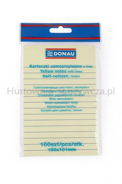 Donau Bloczek Samoprzylepny 101X150Mm, W Linię, 1X100 Kart., 75Gsm, Żółty 