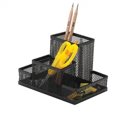 Przybornik Na Biurko Q-Connect Office Set, Metalowy, 4 Komory, Czarny