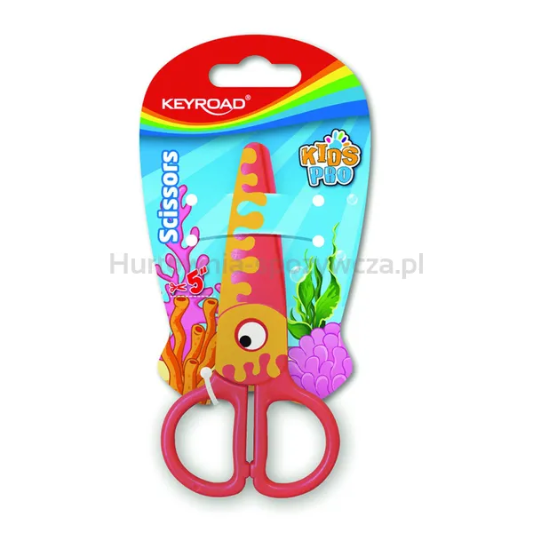 Nożyczki szkolne KEYROAD, 12,2cm, bezpieczne, ryba, blister, pomarańczowy