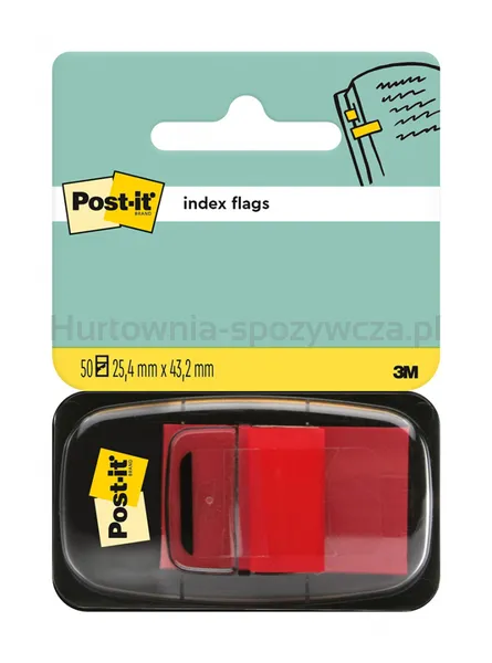 Post-It Zakładki indeksujące (680-1), PP, 25,4x43,2mm, 50 kart., czerwone 