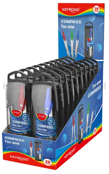 Keyroad Cyrkiel metalowy  w etui, z grafitami, pakowany w display, mix kolorów 