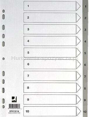 Q-Connect Przekładki PP, A4, 225x297mm, 1-10, 10 kart, szare [BIURO]