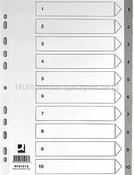 Q-Connect Przekładki Pp, A4, 225X297Mm, 1-10, 10 Kart, Szare 
