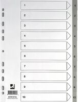 Q-Connect Przekładki PP, A4, 225x297mm, 1-10, 10 kart, szare [BIURO]