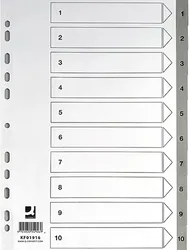 Q-Connect Przekładki PP, A4, 225x297mm, 1-10, 10 kart, szare 