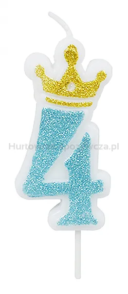 Świeczka PARTY GO, cyfra 4, 6,8cm, niebieska