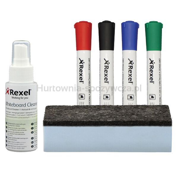 Zestaw do tablic REXEL, spray, gąbka niemagnetyczna oraz 4 markery - 2