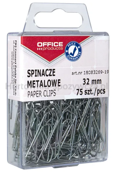Spinacze Metalowe Office Products, 32Mm, W Pudełku, 75Szt., Srebrne