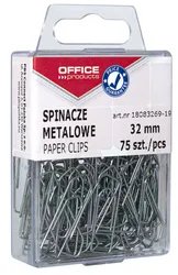 Spinacze Metalowe Office Products, 32Mm, W Pudełku, 75Szt., Srebrne