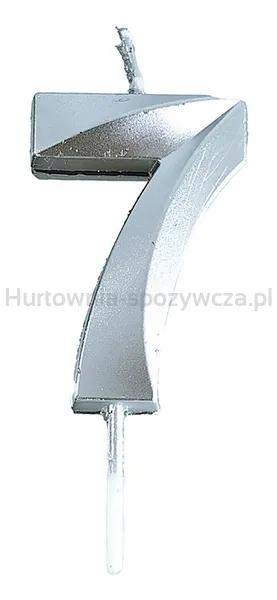 Świeczka PARTY GO, cyfra 7, 4,8cm, srebrna