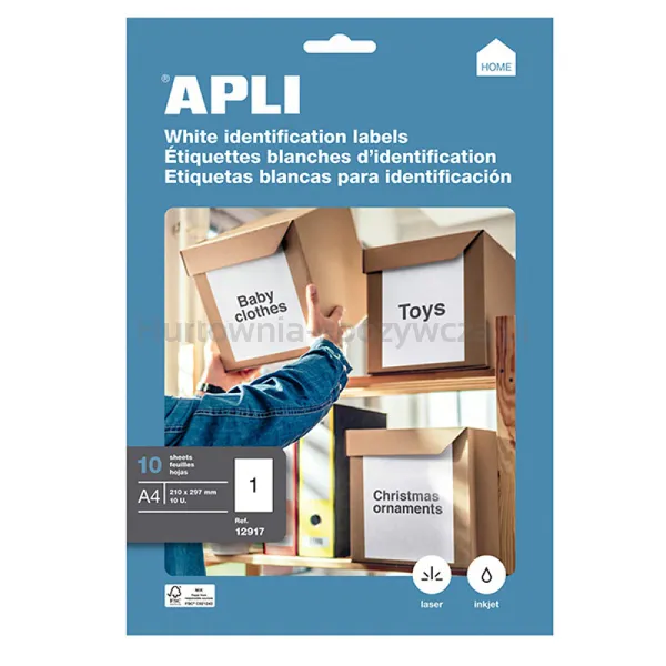Etykiety uniwersalne APLI, A4, 210x297 mm, 10 szt., białe