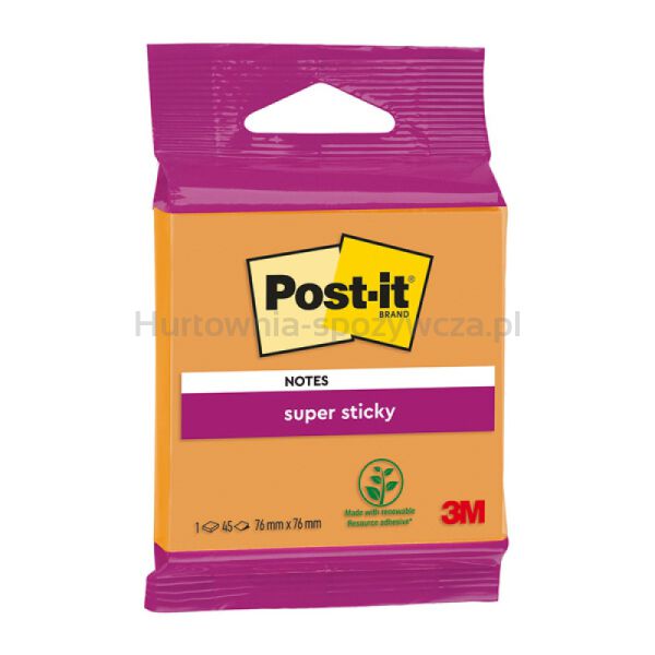 Karteczki samoprzylepne Post-it Super Sticky, 76x76mm, 45 kart., mix kolorów - 5