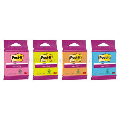 Karteczki samoprzylepne Post-it Super Sticky, 76x76mm, 45 kart., mix kolorów
