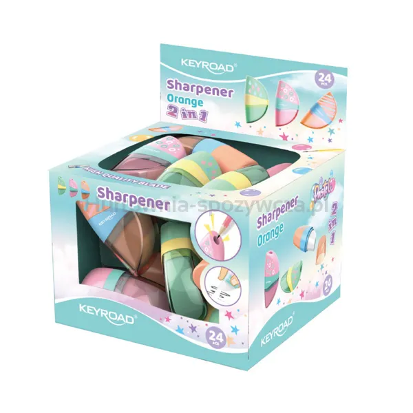 Temperówka Keyroad Orange, Plastikowa, 2W1, Z Gumką, Display, Mix Kolorów