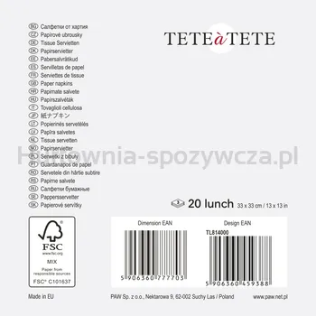 Serwetki Tete a Tete Serwetki Red Bauble , Serwetki Tete a Tete 3-warstwowe 33x33cm składane 1/4 20szt. w paczce