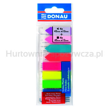 Zakładki indeksujące Donau PP 12x45mm/12x42mm 4x25/4x25kartek standard/strzałka mix kolorów