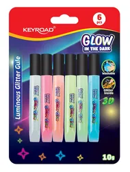 Klej brokatowy KEYROAD Luminious, fluorescencyjny, 6x10ml, blister, mix kolorów