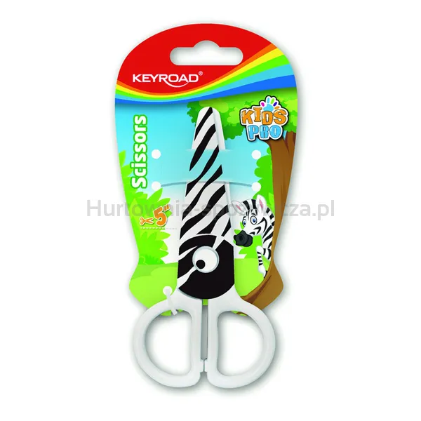 Nożyczki szkolne KEYROAD, 12,2cm, bezpieczne, zebra, blister, biało-czarny