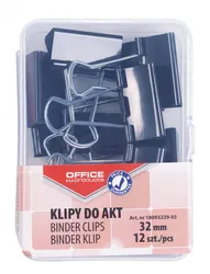 Klipy Do Dokumentów Office Products, 32Mm, 12Szt., W Pudełku, Czarne