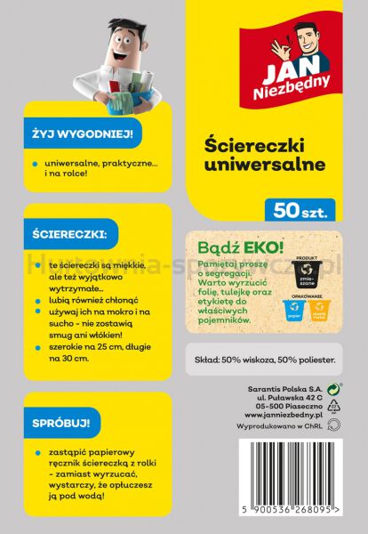 Ściereczki na rolce JAN NIEZBĘDNY, 50 szt., zielono-białe - 3