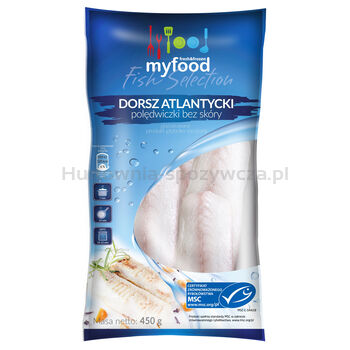 Myfood Dorsz Atlantycki Polędwiczki Bez Skóry, Rozmiar: 140-180 G, Glazura: 10%, 450 G/500 G