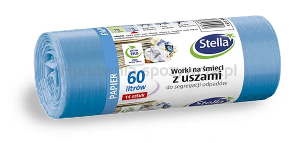 Stella Worki z uszami do segregacji odpadów papierowych, 60 l, 14 szt., niebieskie, niebieski