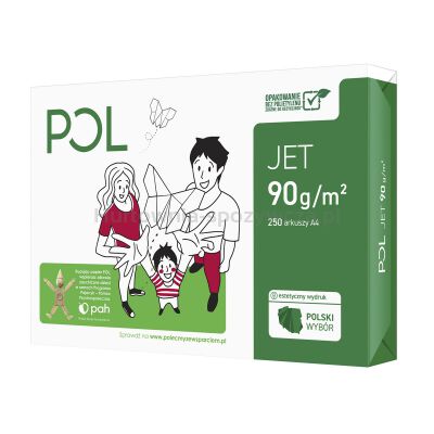 Papier ksero POL JET, A4, klasa A, 166CIE, 90gsm, 250ark.