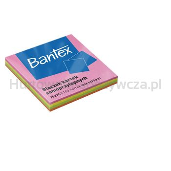 Bloczki samoprzylepne Bantex 75x75 mm, 100 kartek, mix kolorów