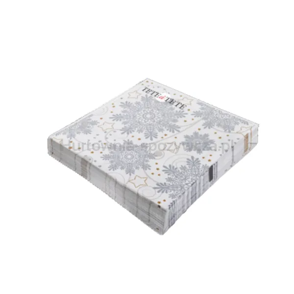 Serwetki Tete A Tete Snowflakes Silver 3-Warstwowe 33X33Cm Składane 1/4 20Szt. W Paczce