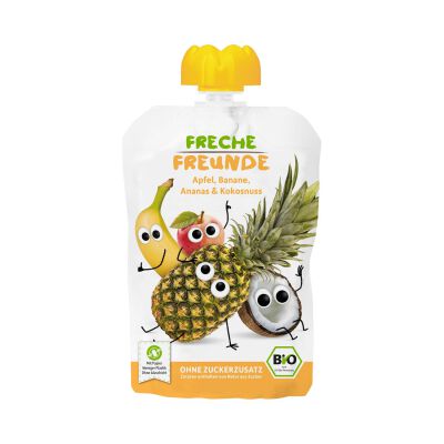 Mus Jabłko - Banan - Ananas - Kokos Bez Dodatku Cukrów Bezglutenowy Od 6 Miesiąca Bio 100 G - Freche Freunde [BIO]