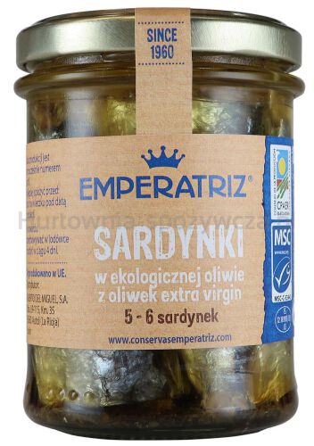 Sardynki Europejskie W Bio Oliwie Z Oliwek Extra Virgin 190 G (133 G) (Słoik) - Emperatriz [BIO]