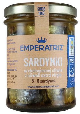 Emperatriz Sardynki Europejskie W Bio Oliwie Z Oliwek Extra Virgin 190 G (133 G) (Słoik) [BIO]