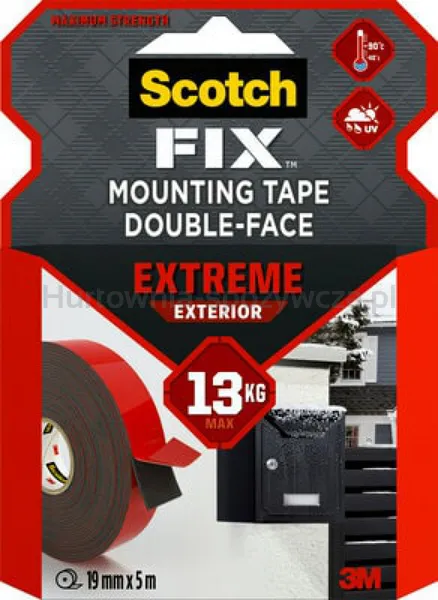 Taśma Montażowa Scotch®, Dwustronna, Do Ekstremalnych Zastosowań Na Zewnątrz, 19Mm X 5M, Czarna