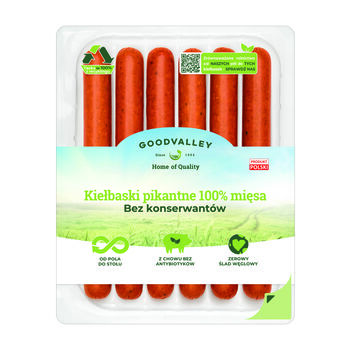 Goodvalley Kiełbaski Pikantne 100% Mięsa Bez Konserwantów 250G 