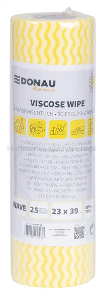 Ścierka DONAU HOME, z wiskozą 70%, rolka, fala, 23x39cm, 25 listków, żółta
