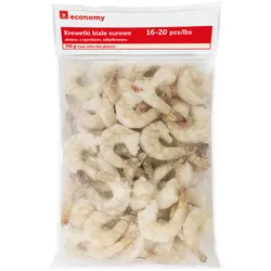 Tge Krewetki białe Vannamei surowe, obrane, z ogonkiem 16-20pcs/lb 0,75kg/1kg, 25% glazury
