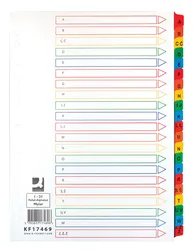 Przekładki Q-Connect Mylar, Karton, A4, 225X297Mm, A-Z, 21 Kart, Lam. Indeks, Mix Kolorów