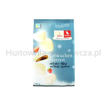 Weiss Pierniki W Kształcie Serc Z Nadzieniem Truskawkowym W Białej Czekoladzie 150G