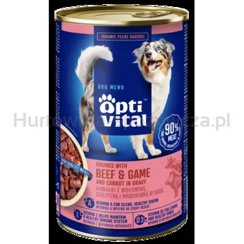 Optivital Puszka - Soczyste Kawałki Dla Dorosłych Psów Z Wołowiną Oraz Dziczyzną I Marchewką W Sosie 1250G