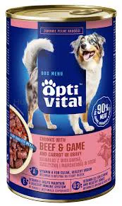 Optivital Puszka - Soczyste Kawałki Dla Dorosłych Psów Z Wołowiną Oraz Dziczyzną I Marchewką W Sosie 1250G