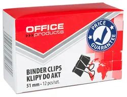 Klipy Do Dokumentów Office Products, 51Mm, 12Szt., Czarne